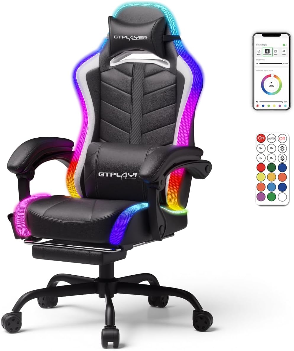 Rgb Gaming Chair - Gamingstoel met RGB LED-verlichting, ergonomische computerstoel