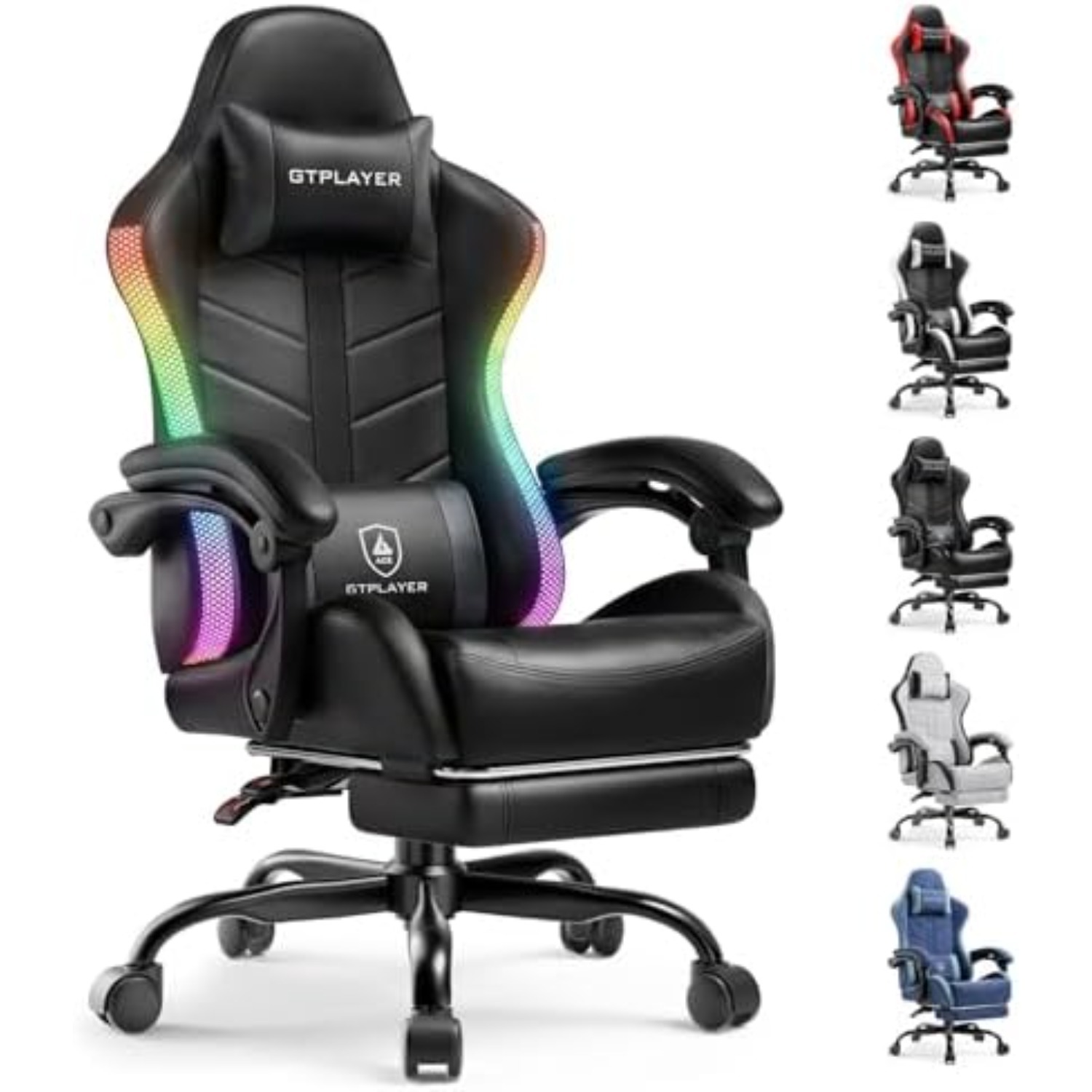 Rgb Gaming Chair - Gamingstoel, computer-gamestoel voor volwassenen, RGB zwart